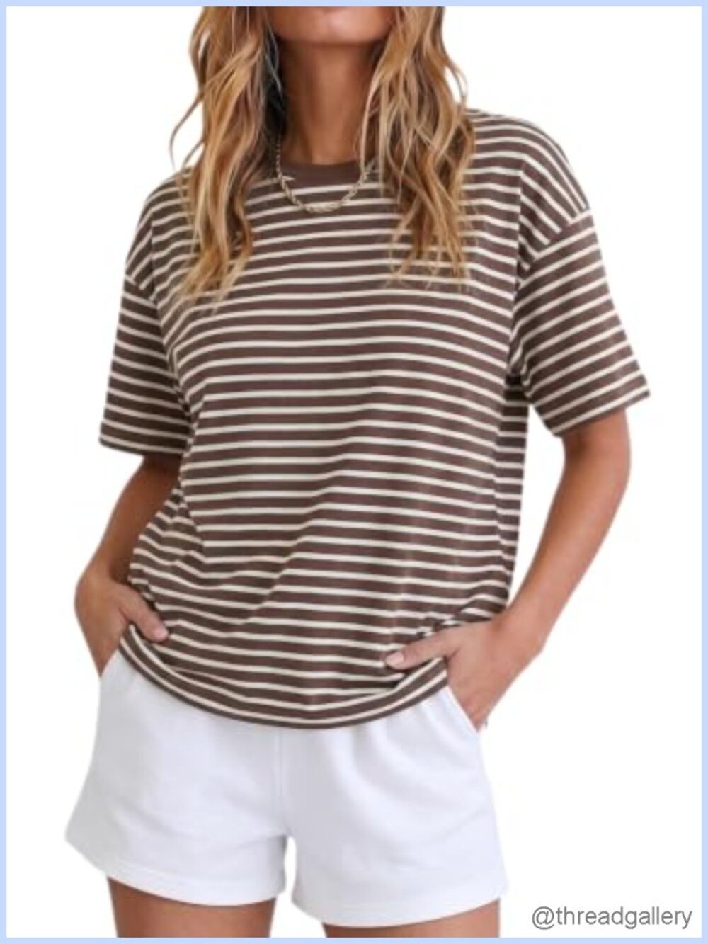 Women's Vintage Boxy Cropped Striped Tee Short Sleeve Loose Fit Casual Summer